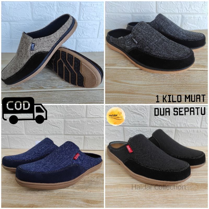 Sandal Slop Bustong Pria Kulit Suede Nubuck Sintetis Lentur Kasual Cowok Selop Premium.