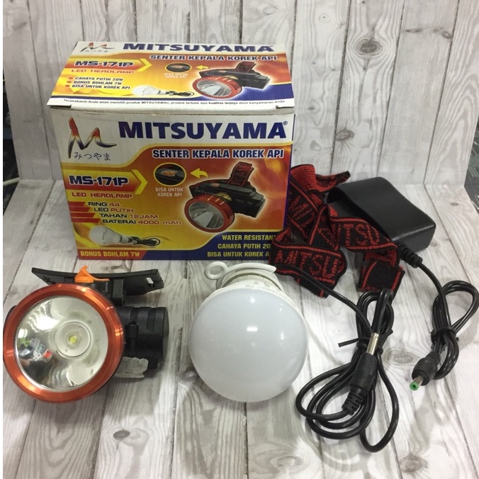 Senter Kepala Korek Api Mitsuyama MS-171P Head Lamp Bonus Bohlam 7 Watt Berkualitas