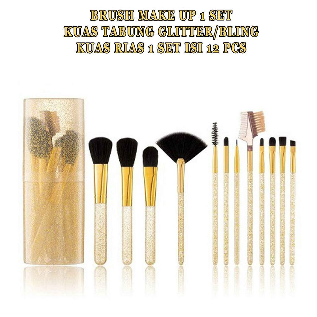 Kuas Tabung Glitter* Brush Make Up* Kuas Rias Bling* 1 Set Isi 12pc