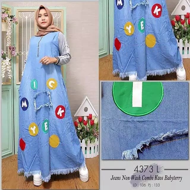 Unik milki jeans blue / maxy dress / long dress / gamis wanita Terlaris