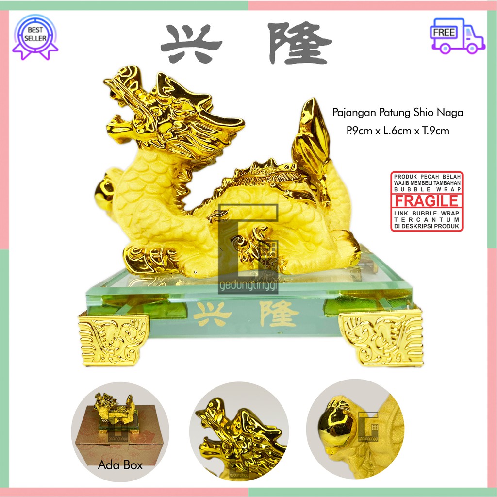 Pajangan Patung Hiasan Imlek 12 Shio Naga Dragon Liong Emas Gold Resin Hoki Rejeki Fengshui Kecil