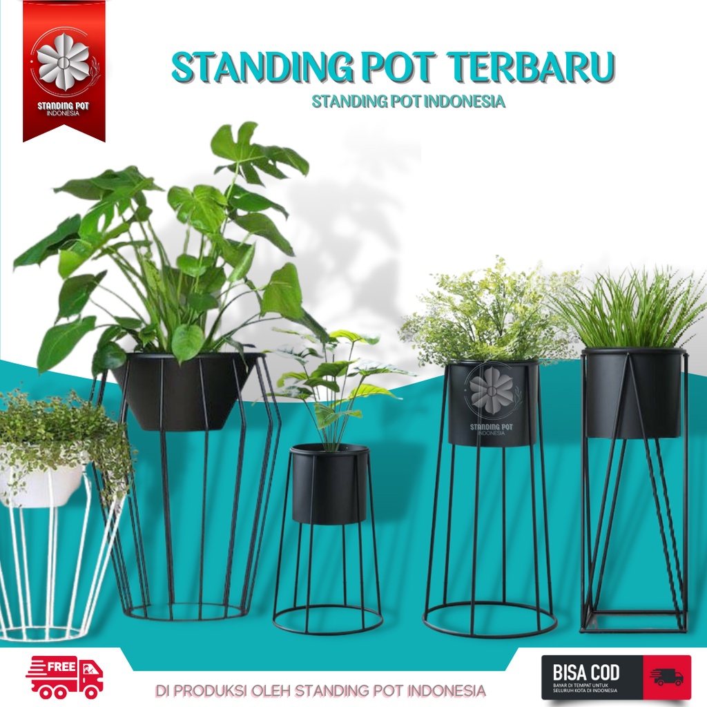 Standing Pot Besi Minimalis Stand Plant Flower Rak Tempat Pot Vas Bunga Besi Minimalis Murah Dekoras