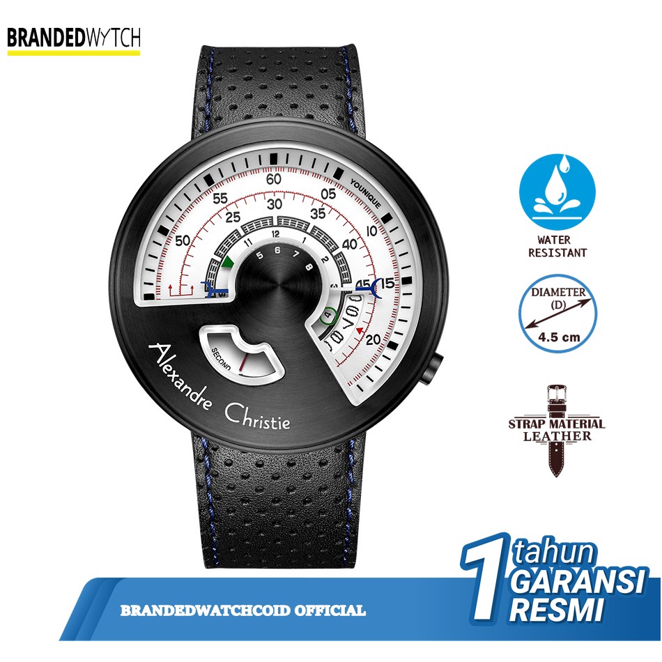 Alexandre Christie AC 8516 MS FULL BLACK WHITE / JAM TANGAN PRIA ORI / JAM TANGAN MURAH / AC 8516