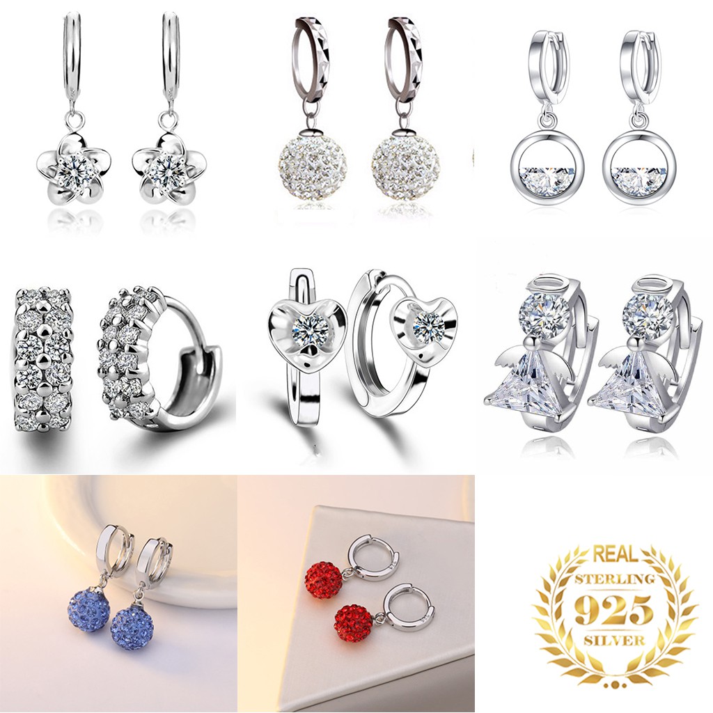 925 anting perak sterling anting-anting wanita dengan perhiasan fashion berlian