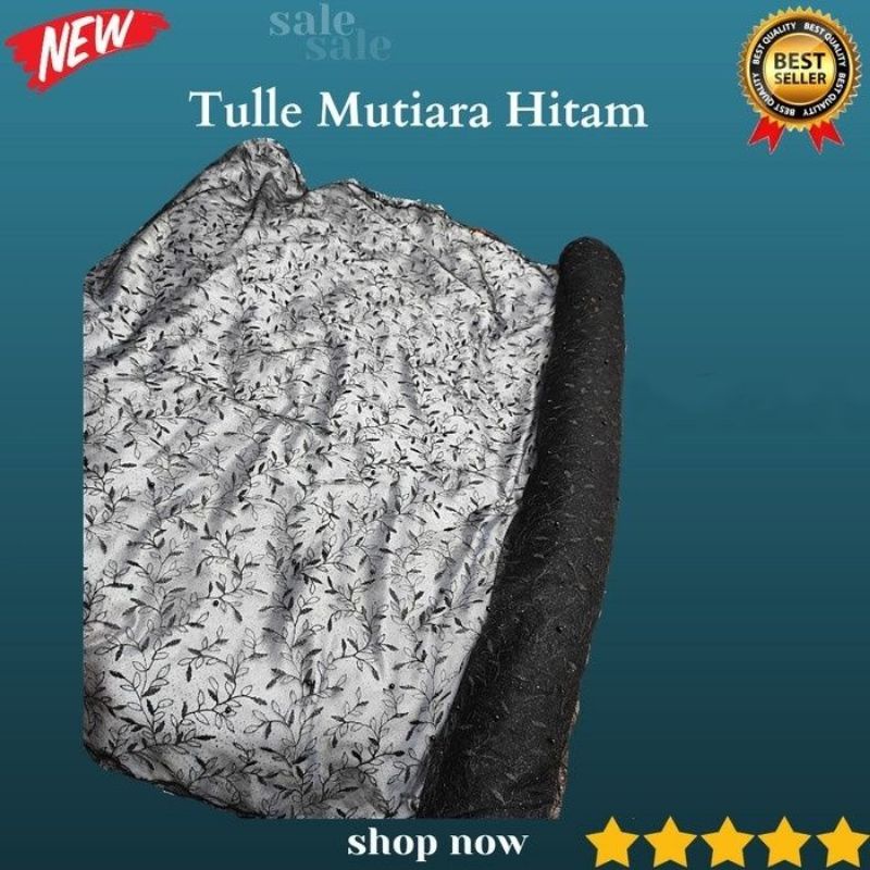 Promo 12.12 Sale Tulle mutiara. Kain brokat tile mutiara warna HITAM. Brukat tille akar. Tule mutiar