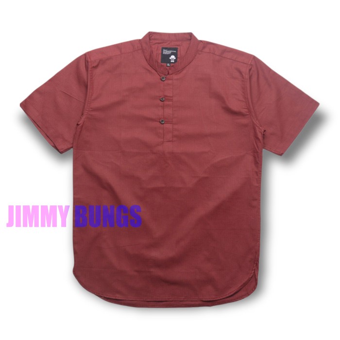 kemeja pria maroon merah kerah shanghai koko + slimfit + baju kerja - Maroon, M