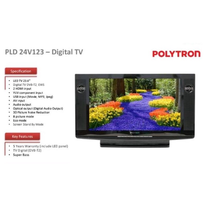 Polytron LED TV Semi Tabung 24 Inch HD Digital [USB Movie] - 24V123 / 24 V 123 / 24 V123