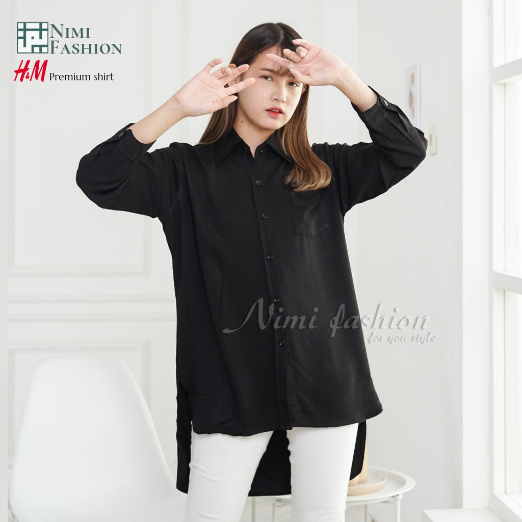 Kemeja Basic Wanita Premium / Hnm Basic Shirt / Kemeja Polos Wanita / Kemeja Wanita Lengan Panjang