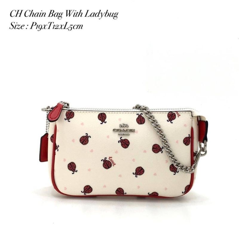 tote bag wanita c*ach chain bag with ladybug