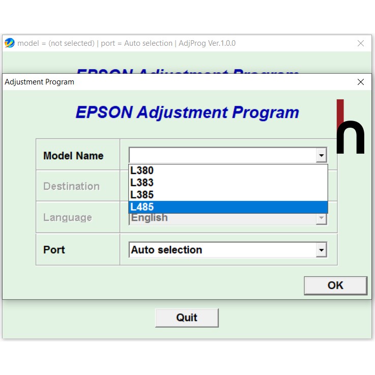 Epson L380,L383,L385,L485 Program Resetter / Waste Ink Pad Counter