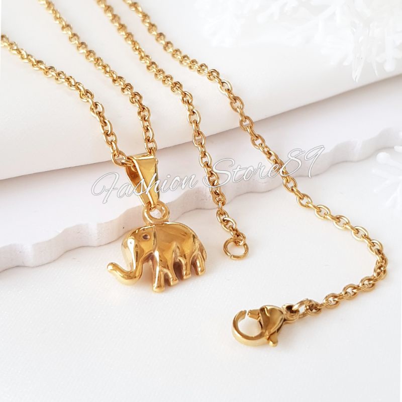 Kalung Titanium Gajah Gold Antikarat Premium kalung Liontin Gajah Titanium Kalung elephant Impor Bestquality