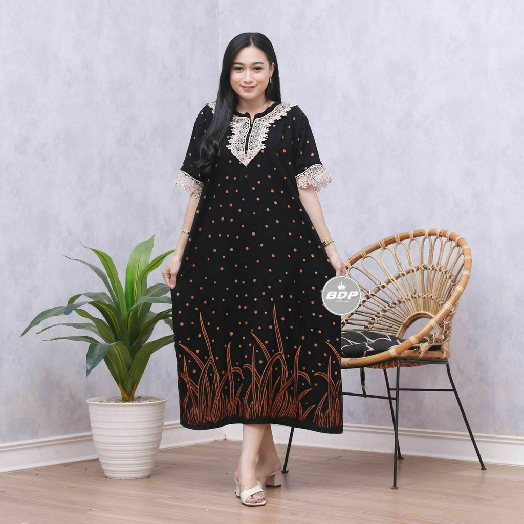 Dianputri - Daster Arab Zeema | Rayon Super Grade A | Resleting Depan Busui | Renda Milo Ori-savana hitam