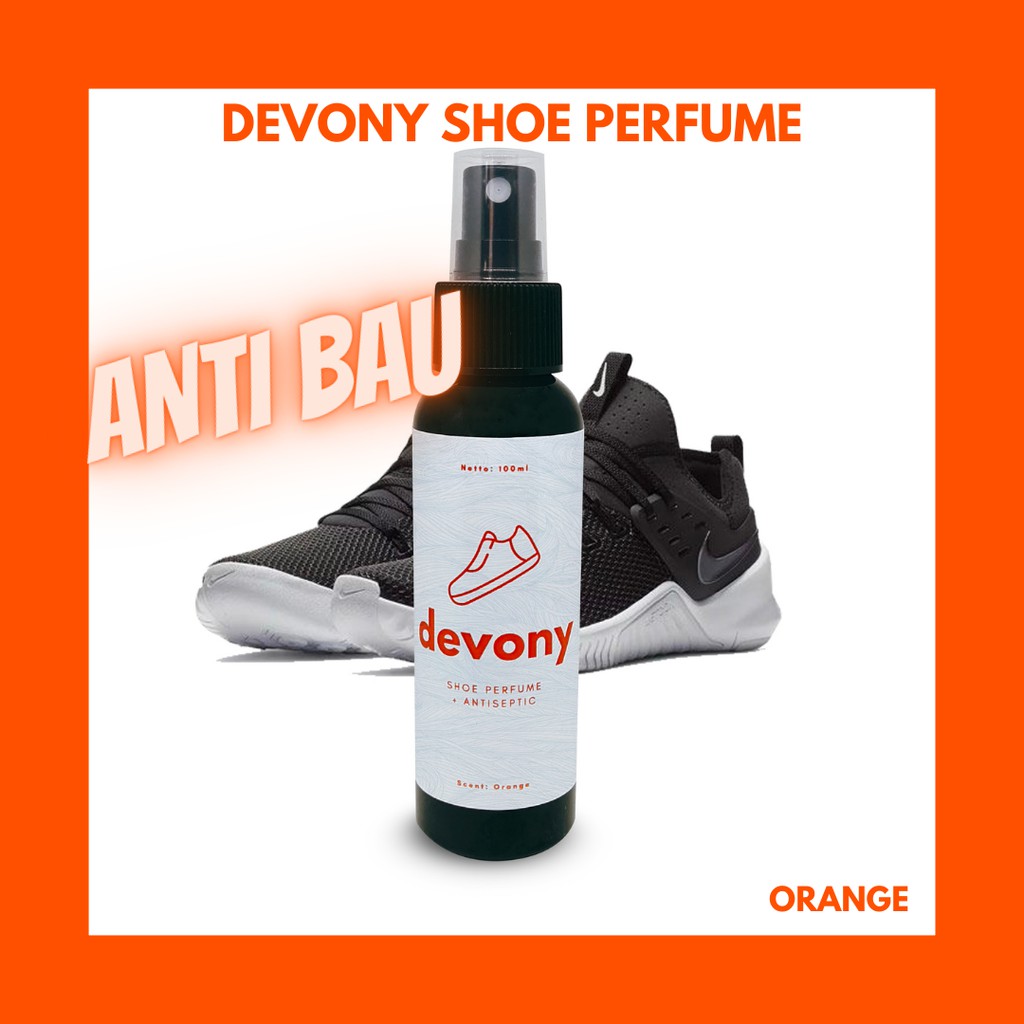 Pewangi Sepatu DEVONY Anti Bacterial Deodorant Shoe Care Wangi Orange isi Botol kemasan 100ml