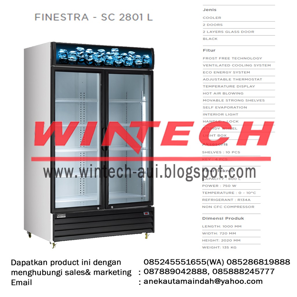 MODENA SC 2801 L 2 (Dua) Pintu Showcase / Display Cooler / Lemari Kaca