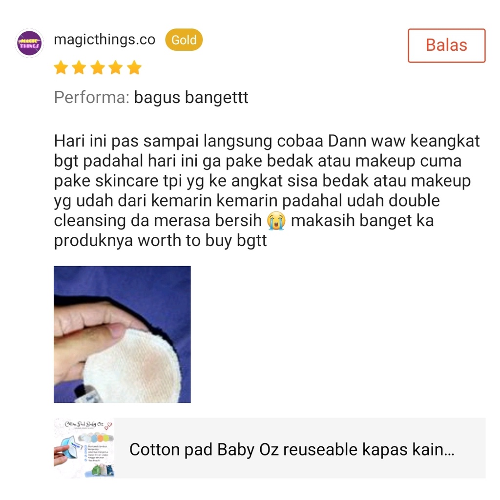 Cotton pad Baby Oz reuseable kapas kain muka make up cuci ulang