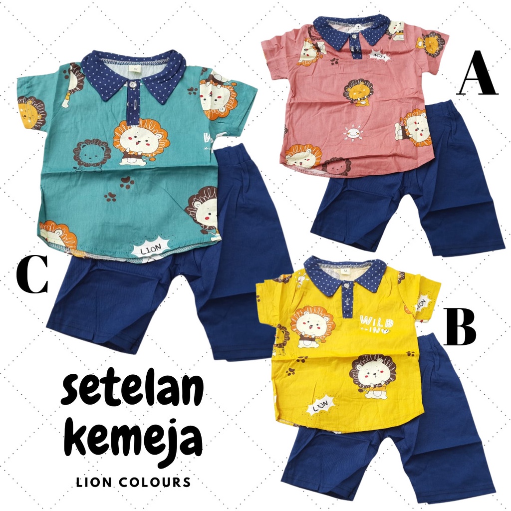 Setelan Kemeja Lion Anak Laki Laki Cowok Set Katun  Bayi Baby Boy Murah Terlaris Fashion N147 Impor 