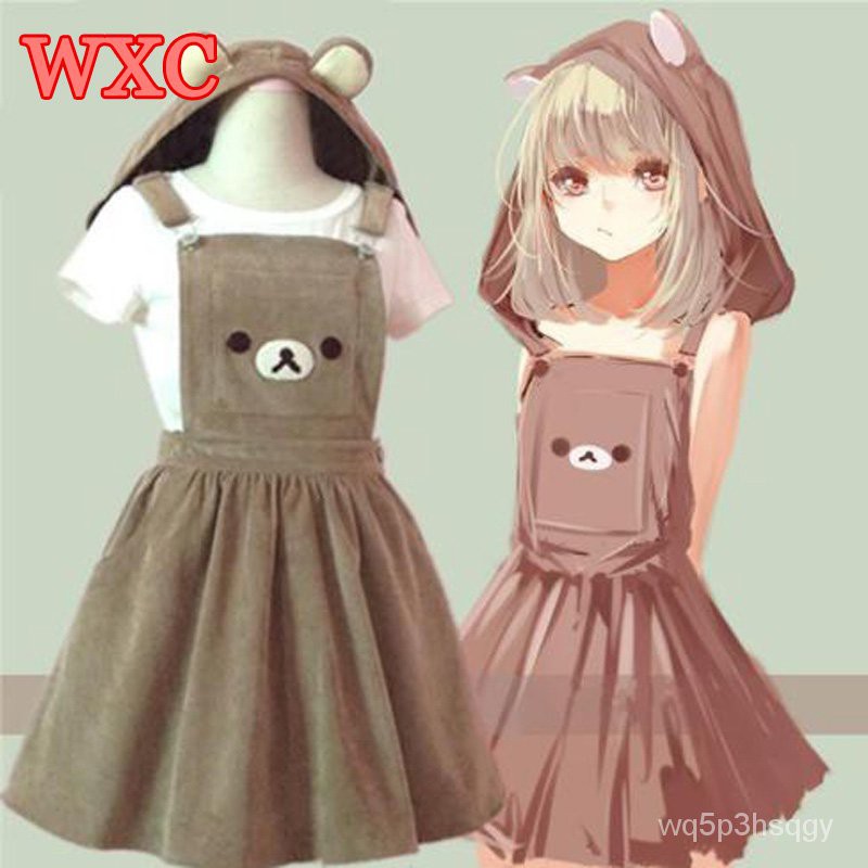 Bear Rilakkuma Straps Dress Lolita Braces Suspender Mori Girl Kawaii Dress School Clothes Vestido Sh