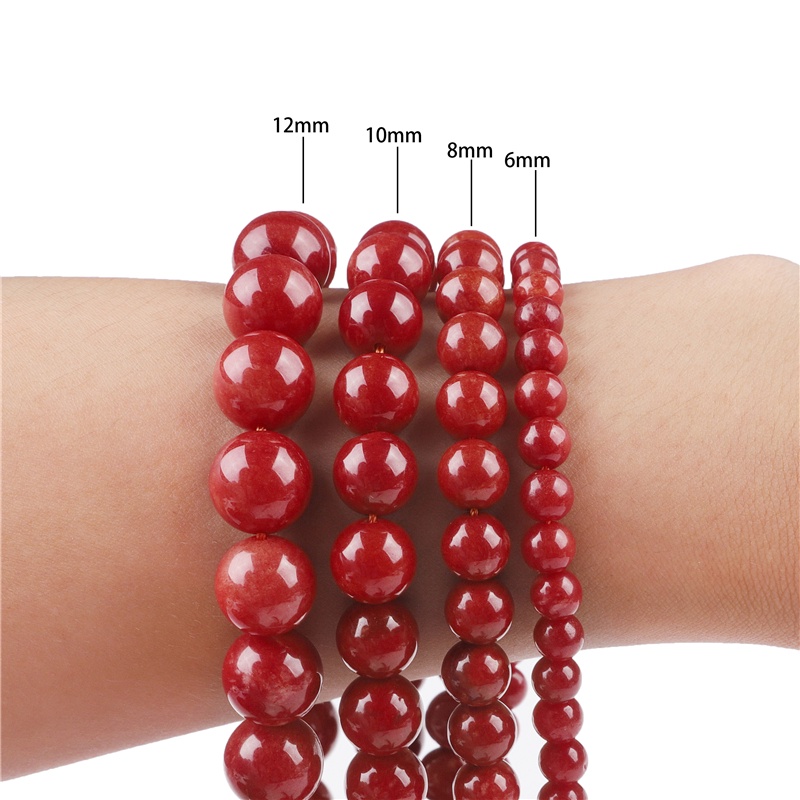 Merek Baru Warna Merah Manik-manik Bulat 6 8 10 12 Mm Baru Karang Alami Merah Bulat Beads untuk DIY Kalung Perhiasan Membuat