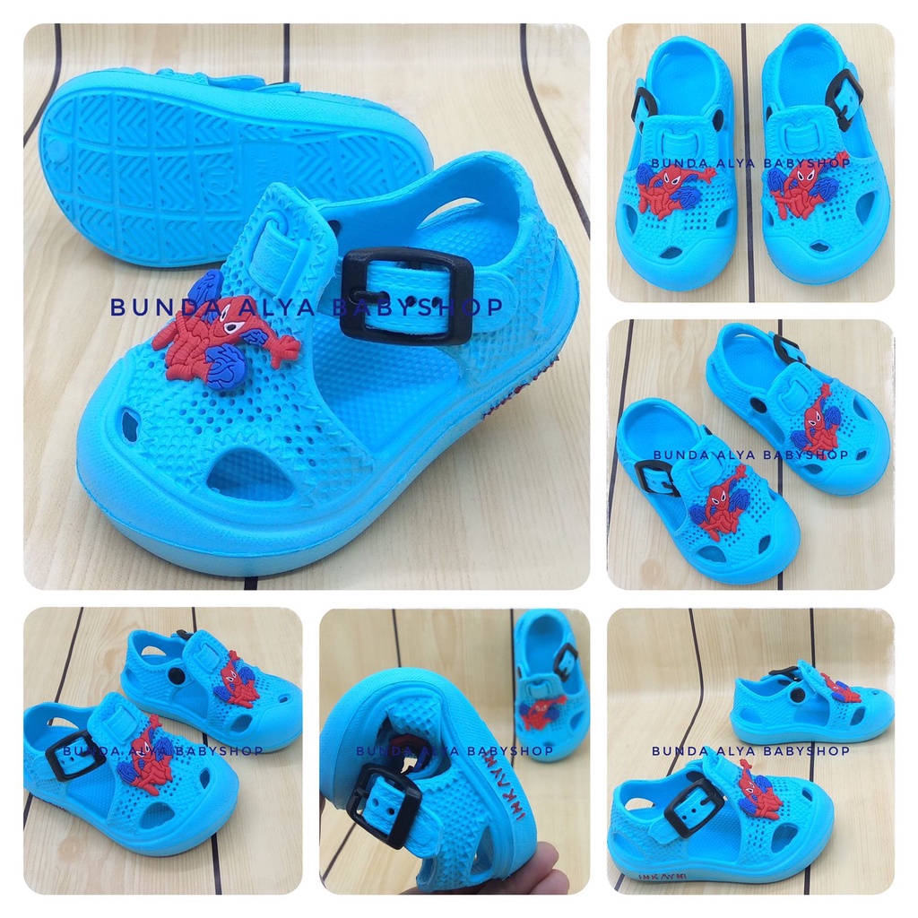 Sendal Anak Laki Laki Usia 6 Bulan 1 2 Tahun Motif Kartun BIRU Lucu Alas Karet Anti Licin - Sepatu Sandal Anak Cowok Karet Anti Licin