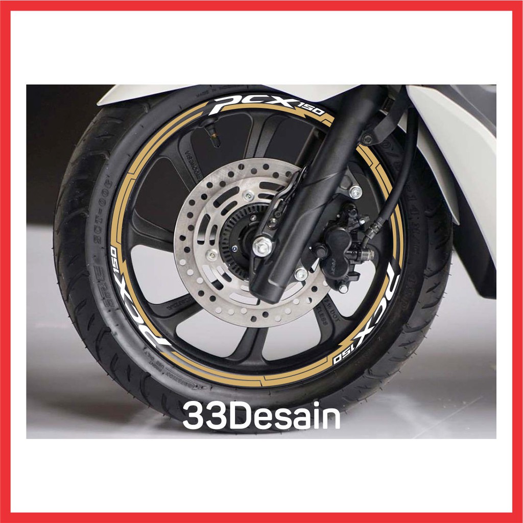 Aksesoris Motor Stiker Cutting Velg Honda PCX 02 Gold Kombinasi Putih 33Desain