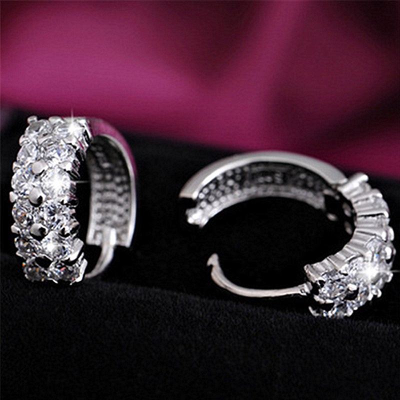 Anting Buckle Kristal Berlian Zirkon Baris Ganda Untuk Wanita