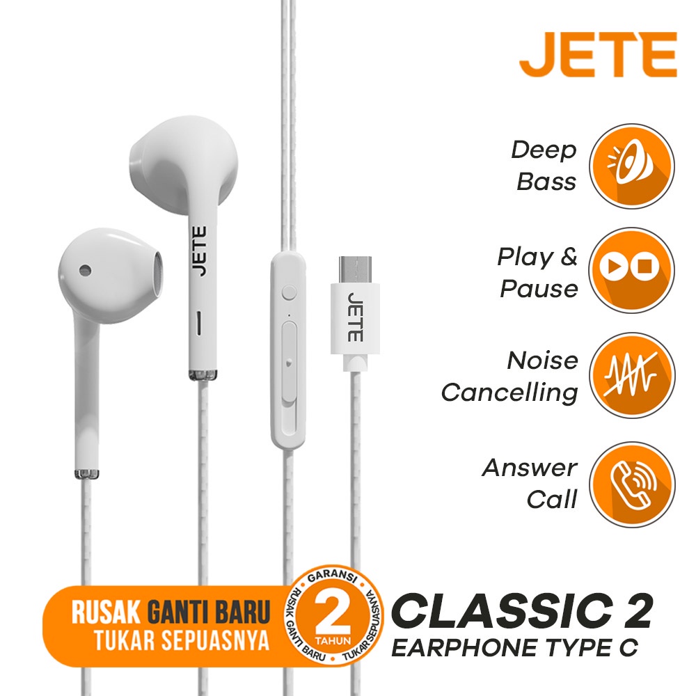 Headset Type C I Earphone I Headphone JETE Classic 2 Tipe C - Garansi 2 Th