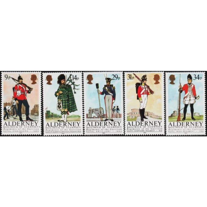 

Perangko Filateli A5-76 Alderney MNH 5v 24.09.1985 military uniforms