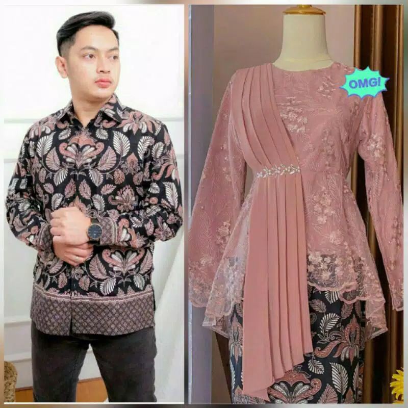 Batik couple / batik couple pasangan / batik couple keluarga / kebaya brukat modern 2021 maura
