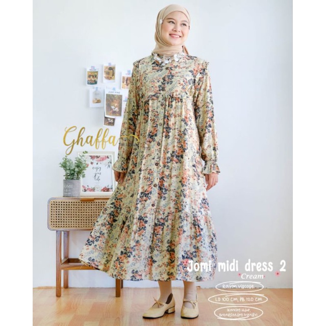 JOMI MIDI #2 BY GHAFFA THE LABEL (MIDI DRESS MOTIF) Dress muslimah modern rekomended