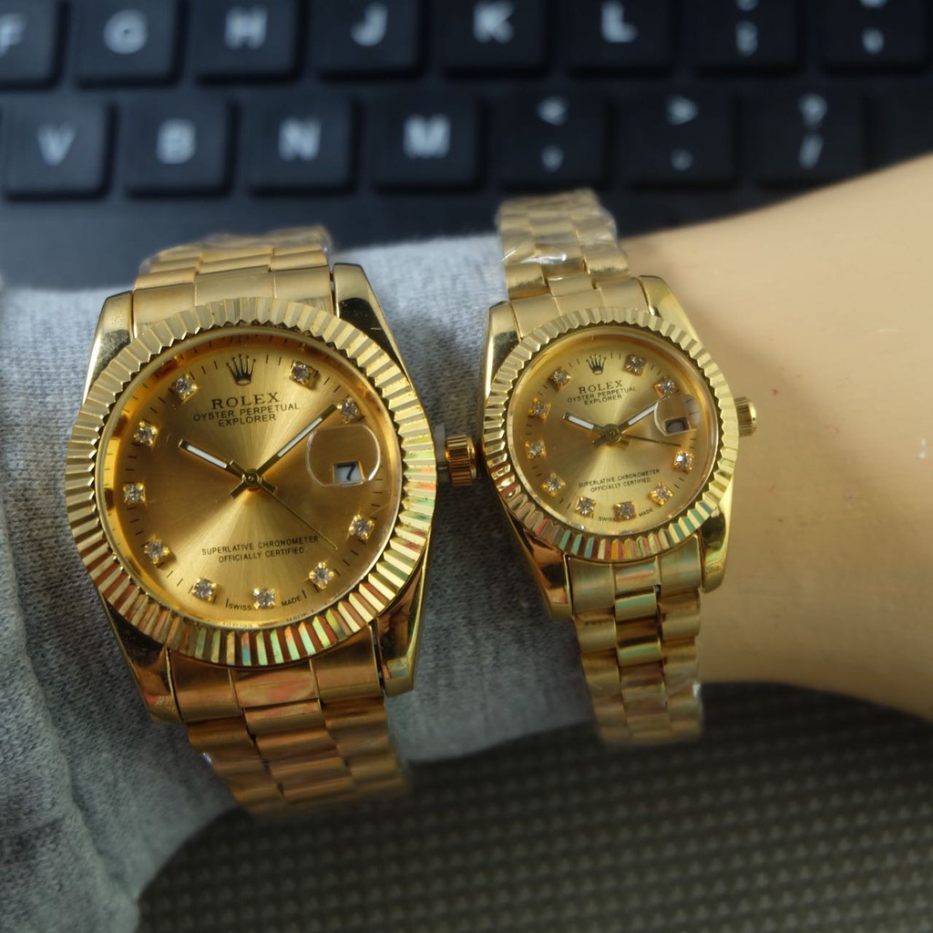 Jam Tangan Couple Pria Wanita Rolex Tanggal Tali Rantai