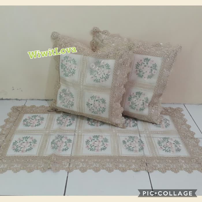 Sarung Bantal Sofa Kursi Minimalis Vintage Crem Renda Organdy Import