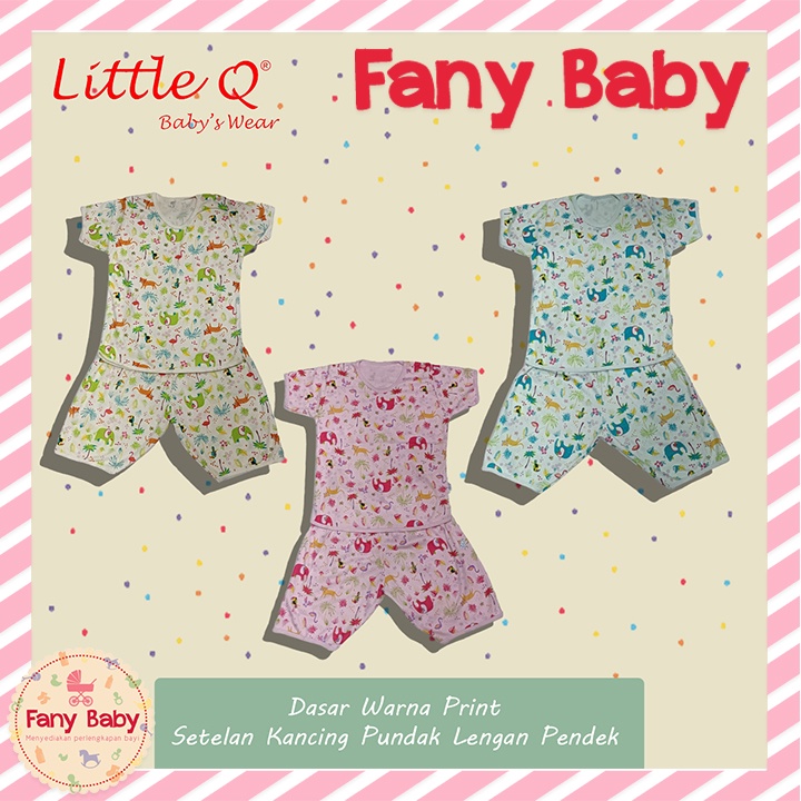 LITTLE QUEEN SETELAN KANCING PUNDAK LENGAN PENDEK DASAR WARNA PRINT ISI 3 PCS