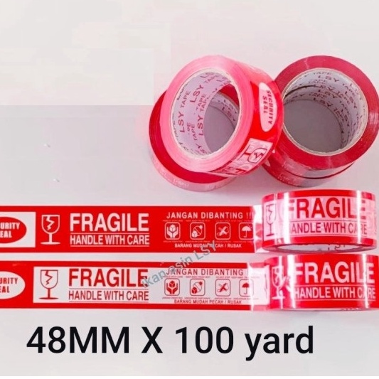 Lakban Fragile Merah Putih Isolasi Jangan Dibanting Security Seal 48 mm x 100 Yard Fragile Handle With Care