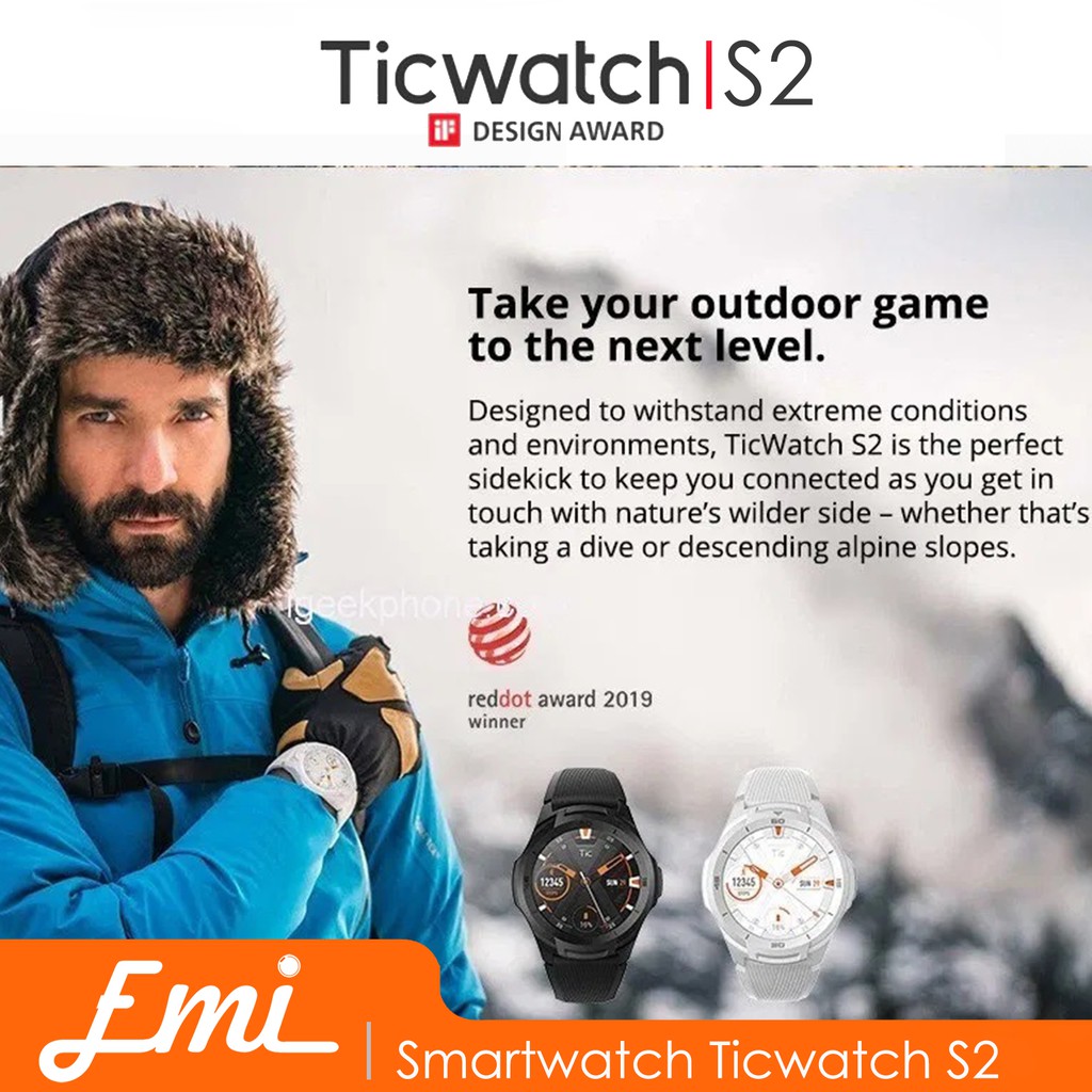 Ticwatch S2 5 ATM Waterproof and Swim Jam Smartwatch