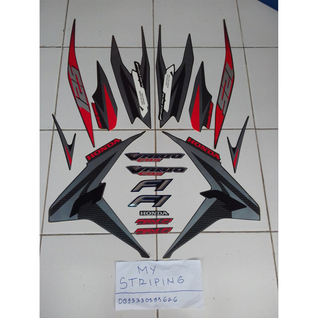  Stiker  Vario  Techno 125 F1 2014 2021 hitam  merah  Shopee 