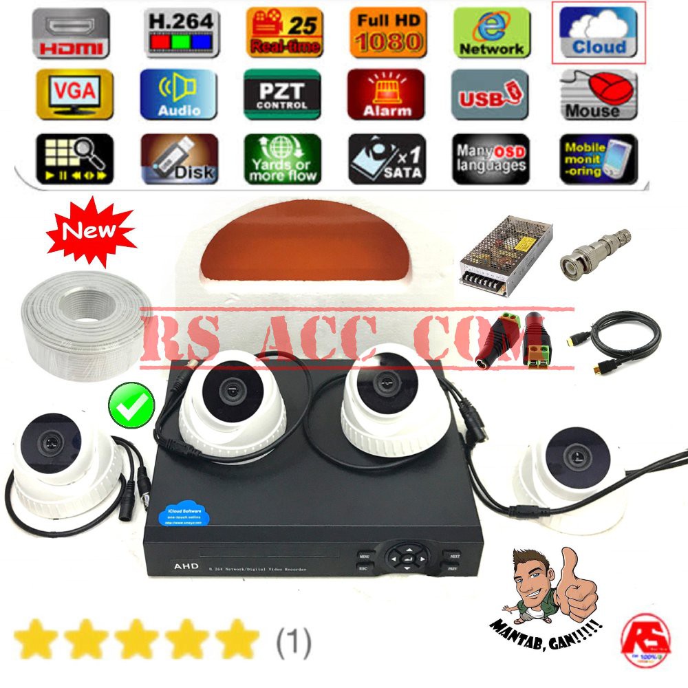 Paket LENGKAP 4 Camera Turbo AHD DIGITAL Cctv Indor 3MP 1000 GB Komplit Tinggal Pasang Cloud inter