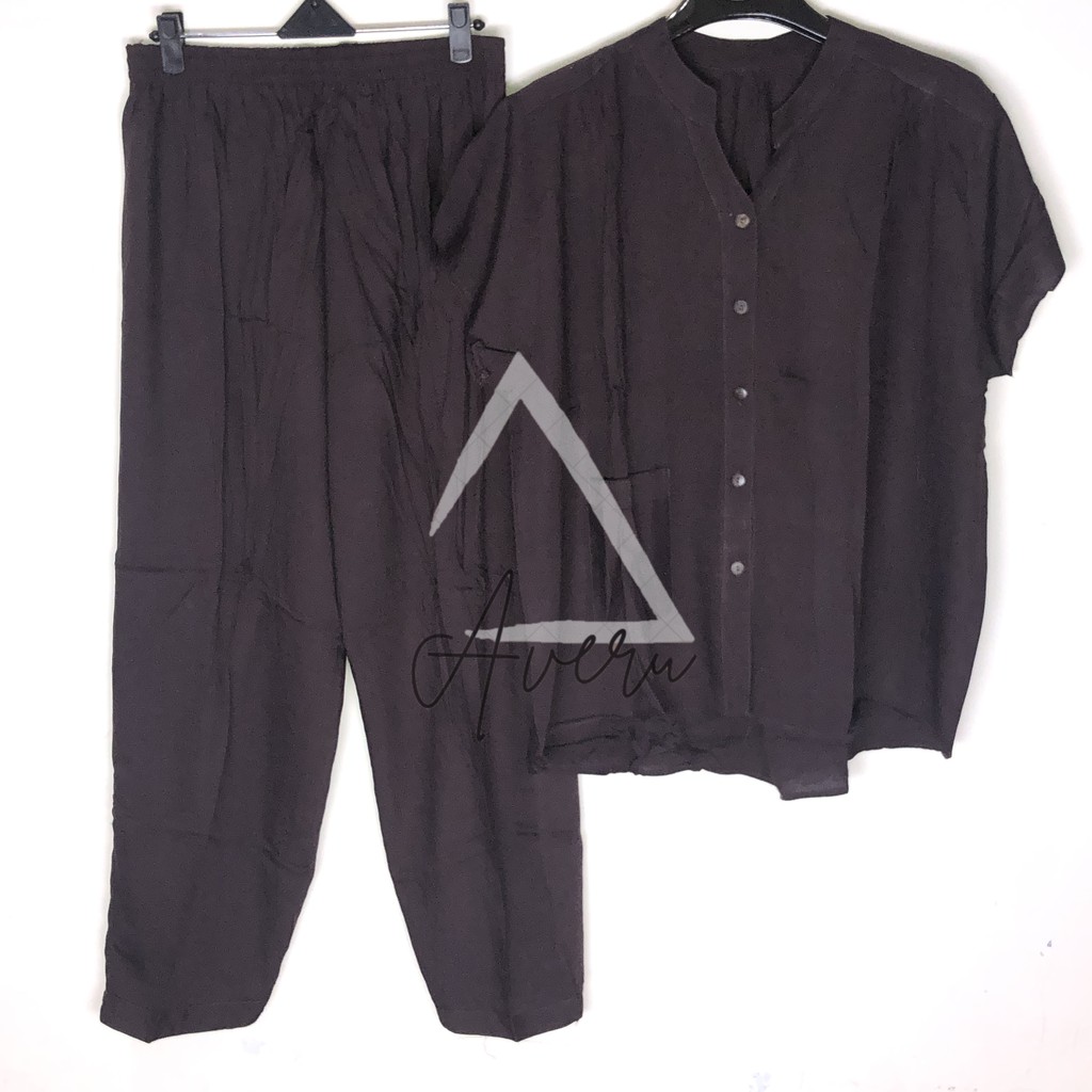 JUMBO Baju Tidur Wanita Piyama Setelan Rayon CP Celana Panjang - Polos-Dark Brown
