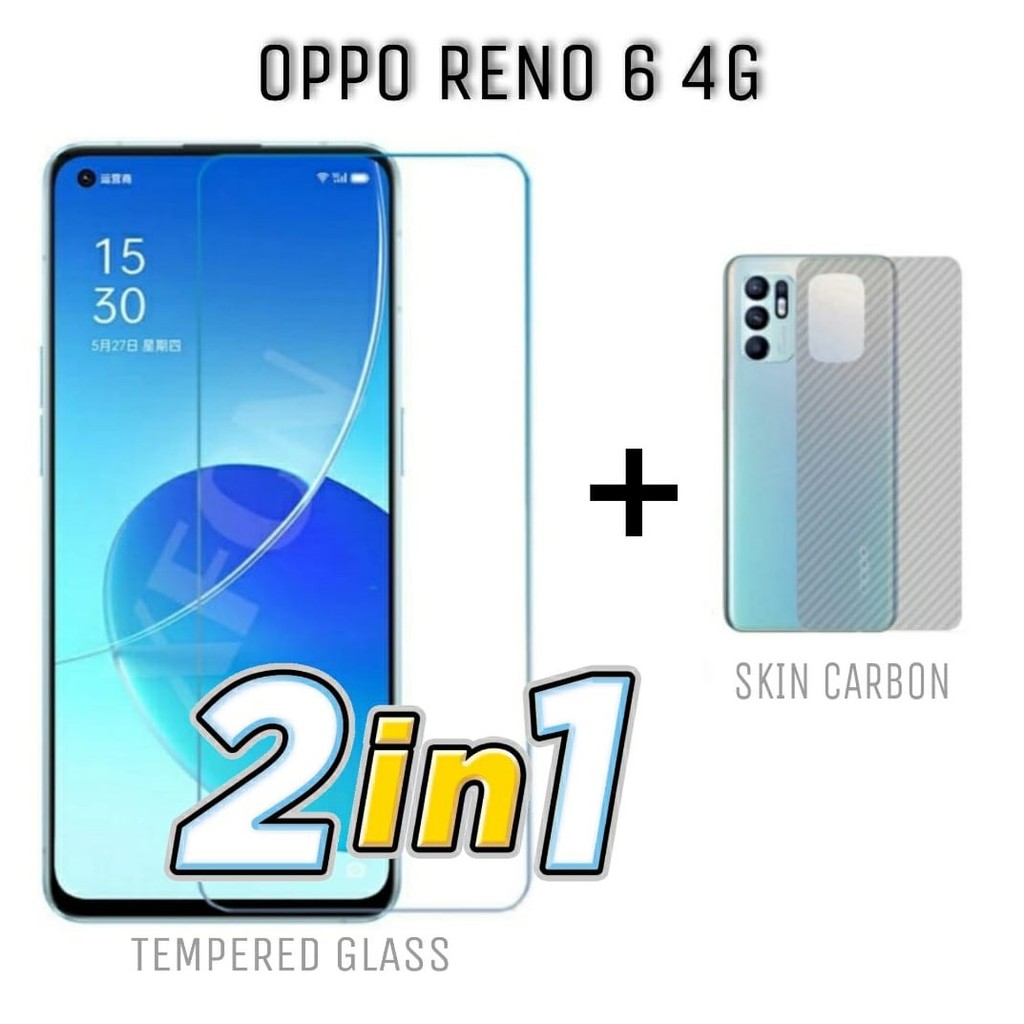 Tempered Glass OPPO Reno 6 4G Paket 2In1 Free Garskin Carbon Handphone