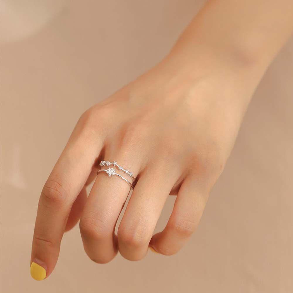 Mxbeauty Wanita Pembukaan Cincin Elegan Temperamen Gadis Hadiah Jari Perhiasan Zirkon Gaya Korea Twinkle Star Finger Rings