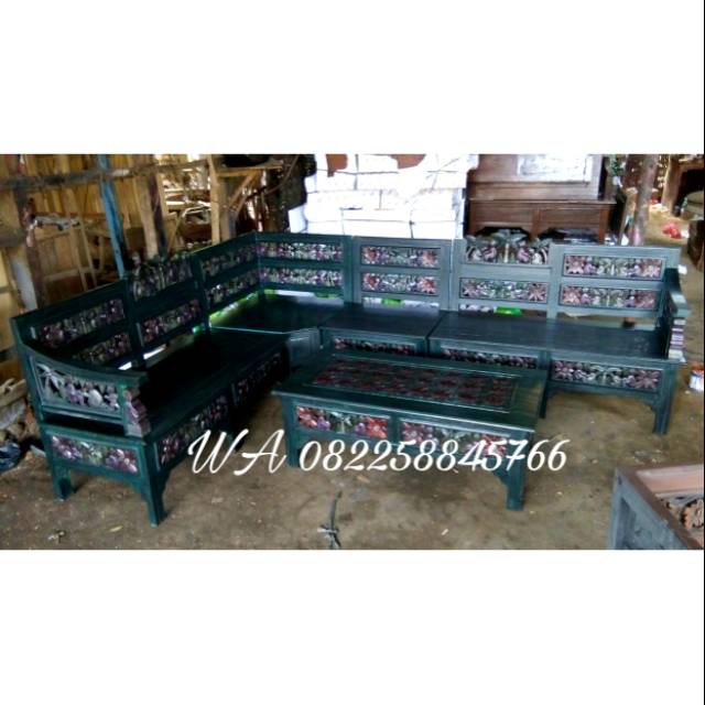 Meja Kursi Tamu Sudut Ukir Jati Jepara, Meja Kursi Tamu Sudut Pojok Ukir Jepara
