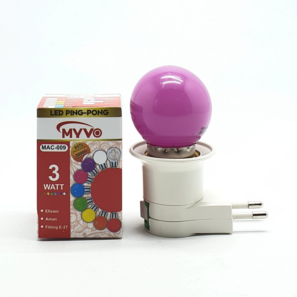 Myvo Ungu Lampu Led Ping Pong 3W E27 Warna Ungu + Linux Fiting Colok Switch / LAMPU TIDUR