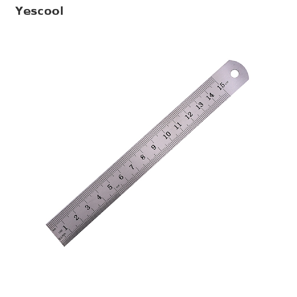 Yescool 1PC Penggaris Metrik Presisi Dua Sisi 15cm Bahan Metal