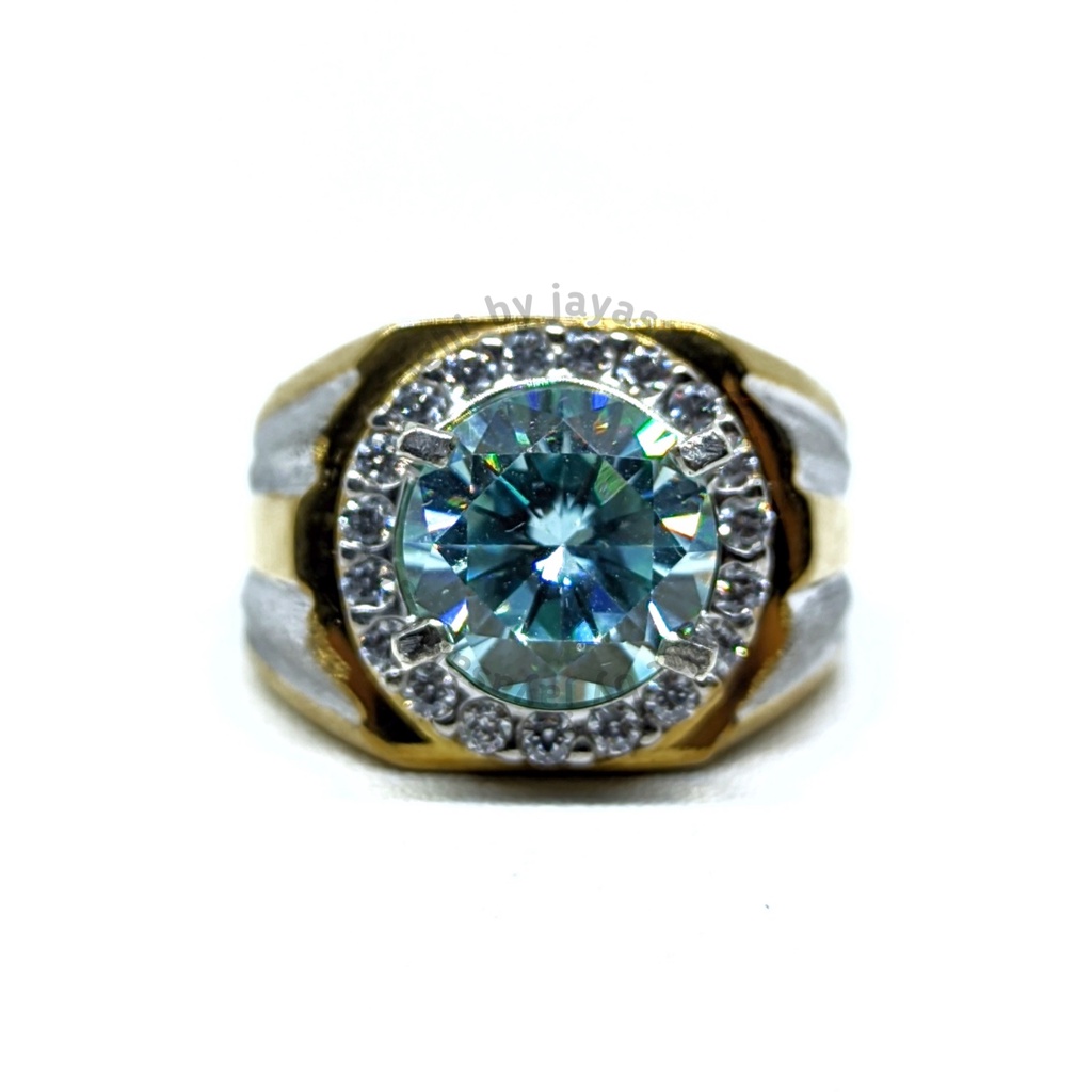 Batu Permata Blue Diamond Moissanite Ring Perak