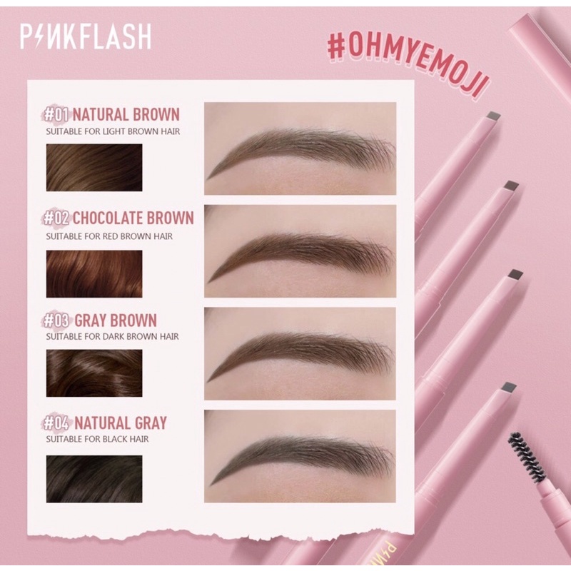 PINKFLASH OhMyEmoji Automatic Eyebrow Pencil Tahan Air Pigmen Pensil Alis