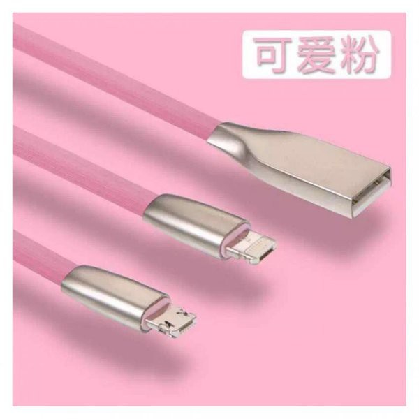 Kabel Data USB 2 in 1 Zinc For Iphone Dan android - Pink