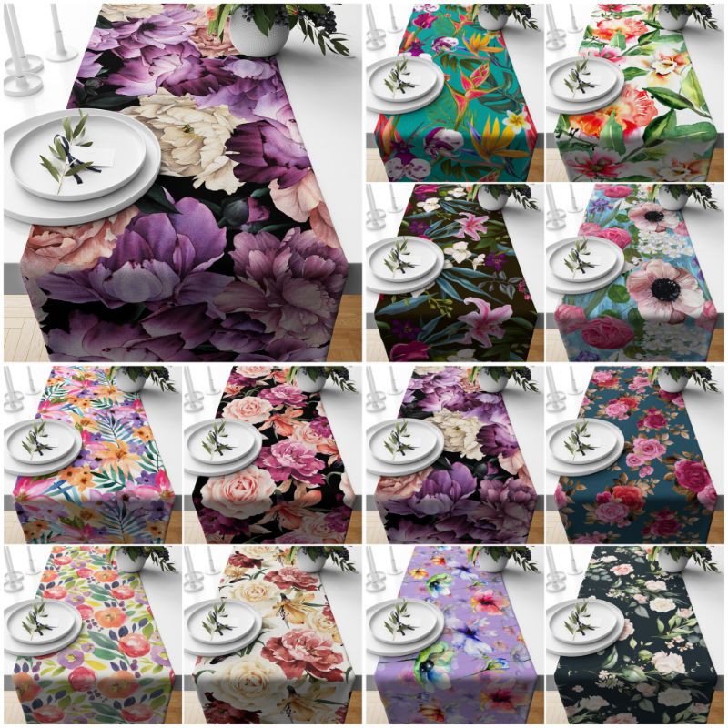 TABLE RUNNER TAPLAK MEJA MOTIF FLORAL BUNGA FLOWER 140X40 DAN 230X40 CM