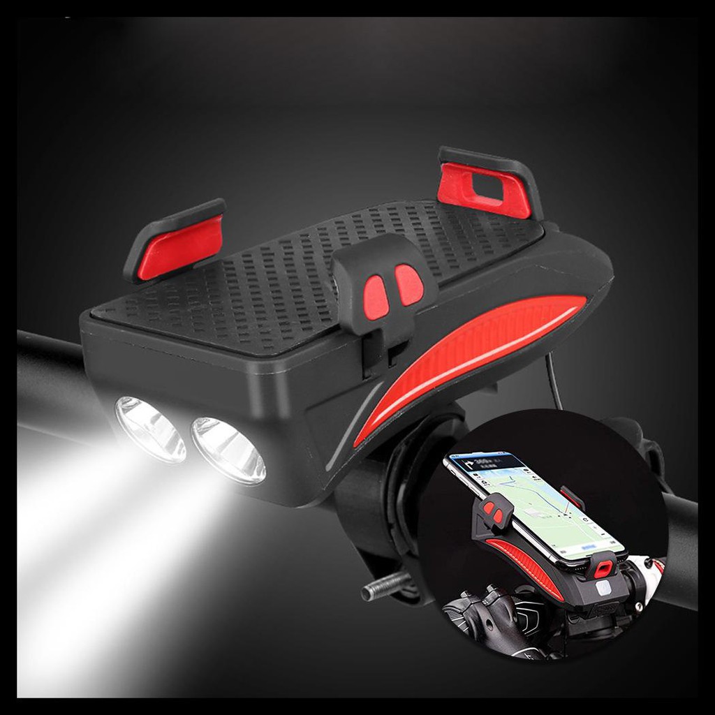 Lampu Sepeda Rechargeable Flashlight Phone Holder Power Bank 2000mAh Terang ZJC0158 Zacro Hitam Grab