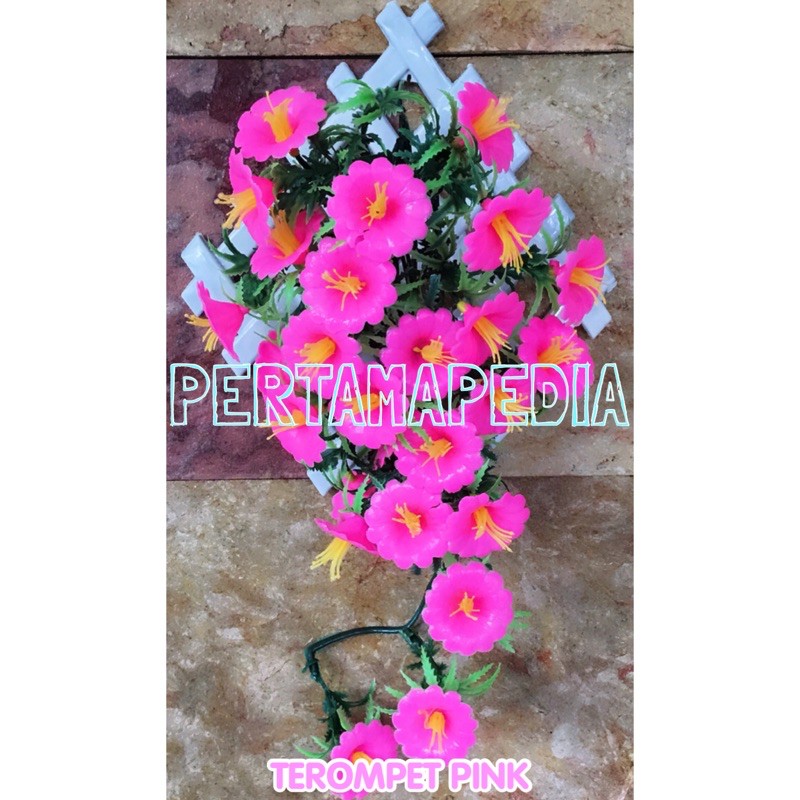 C5 BUNGA TEROMPET PLASTIK/Bunga Artificial/Bunga Dekorasi/Bunga Hiasan/Bunga Dinding/Bunga Pajangan-Merah Muda