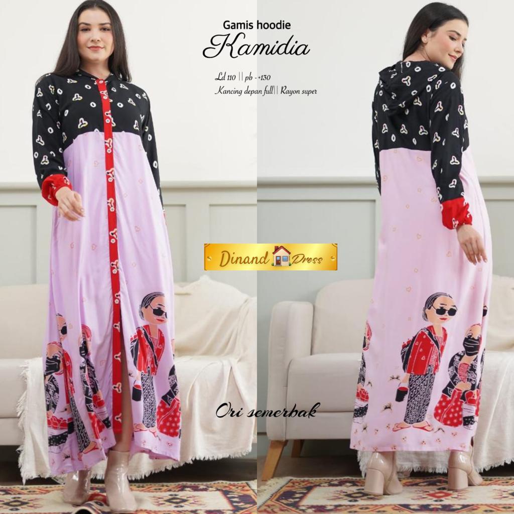 Gamis hoodie kamidia trendy batik modern gamis wanita hoodie