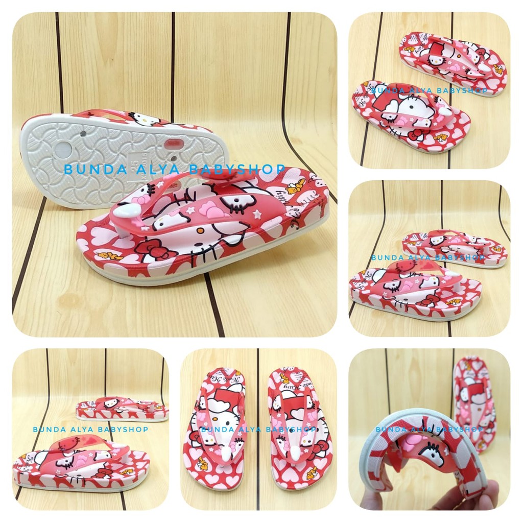 Sendal Anak Perempuan Jepit Usia 2 3 4 5 6 7 Tahun IMPORT MERAH Motif Kitty - Sendal Jepit Anak Cewek Elastis Alas Karet Anti Licin - Sendal Harian Anak Perempuan